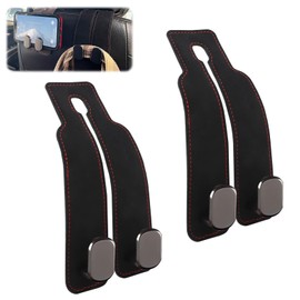 XIMKONTER Pack of 2 Double Hooks for Car Seat Back, Car Headrest Hooks, Car Storage Hooks, for Car Seat, Back Seat Hook, Headrest Hanger, Handbag Holder, Bag Hook (Black)