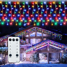 42FT Icicle Lights, Christmas Outdoor with 400LED 75 Drops, IP65 Waterproof Eaves Lights, 8 Modes, for Christmas Eaves Garden Room Decoration Multicolor