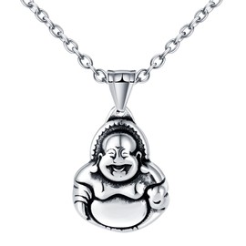INFINIONLY Fashion Men Stainless Steel Necklace Pendant: Creative Maitreya Buddha Pendant with 55cm Chain - Religious Believer Accessories for Youth Teenagers - Amulet Necklace