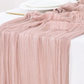 Socomi Cheesecloth Table Runner 10ft Gauze Boho Rustic Dusty Pink Cheese Cloth Table Runner for Baby Shower Decoration Wedding Easter Summer Table Runner 3pcs