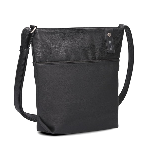 Zwei Jana J10 Women's Crossbody Bag 5 Litre Canvas Style Handbag in Bi-Colour Design + Matching Cosmetic Bag/Purse Free, High Quality Workmanship, Nubuck black