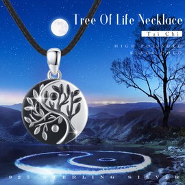 MEDWISE Yin Yang Necklace 925 Sterling Silver Tree of life Tai Chi Necklace Chinese Cultrue Necklace Yin Yang Jewelry for Women Men Couple