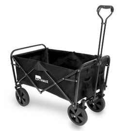 ForHauz Folding Collapsible Heavy Duty Wagon Cart with All-Terrain Wheels for Outdoor Utility, Beach and Garden, Black