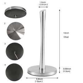 Paper Towel Holder countertop, Free-Standing Kitchen roll Holder for Kitchen Bathroom, Silver Paper Towel Holder Stand Dispenser with Stainless Base Fits Standard (Silver)…