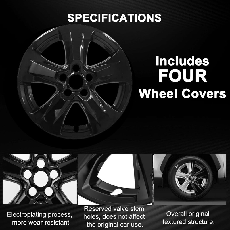 Glossy Black Wheel Skins Compatible with 2019-2024 Toyota RAV4/RAV4 Hybrid