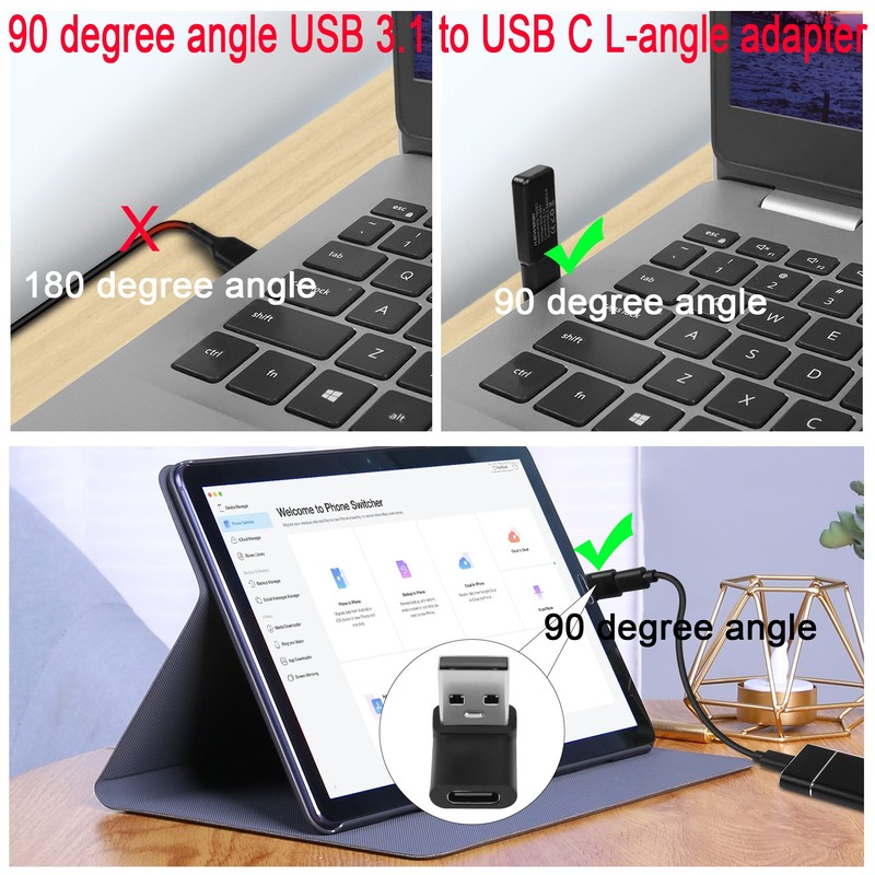 QIANRENON 10Gbps USB 3.1 to USB C 90° Angle Adapter