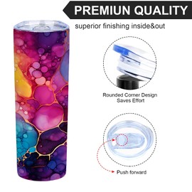 TSLOVER Colorful Rainbow Alcohol Ink Tumbler - 20 OZ Insulated Vacuum Skinny Tumbler with Lid,Gifts for Mother Daughter Friend Women,1 Pcs