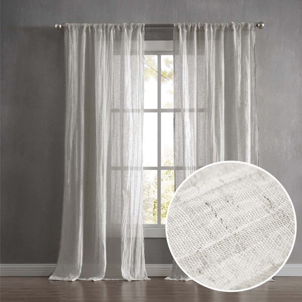 French Connection – Charter Crushed | Window Curtain | Set of 2 Panels| Semi Sheer | Modern Home Décor | Drapes for Living Room, Dining Room, Bedroom, Dorm | Measures 50”x 96”| Light Grey