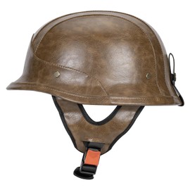 LNCHAO German Style M35 Handmade Leather Retro Motorcycle Helmet 1/2 Vintage Half Face Helmet for Adults Men & Women DOT Approved,Open Face Helmets for Cruiser Scooter Chopper (Sahara Brown,Large)