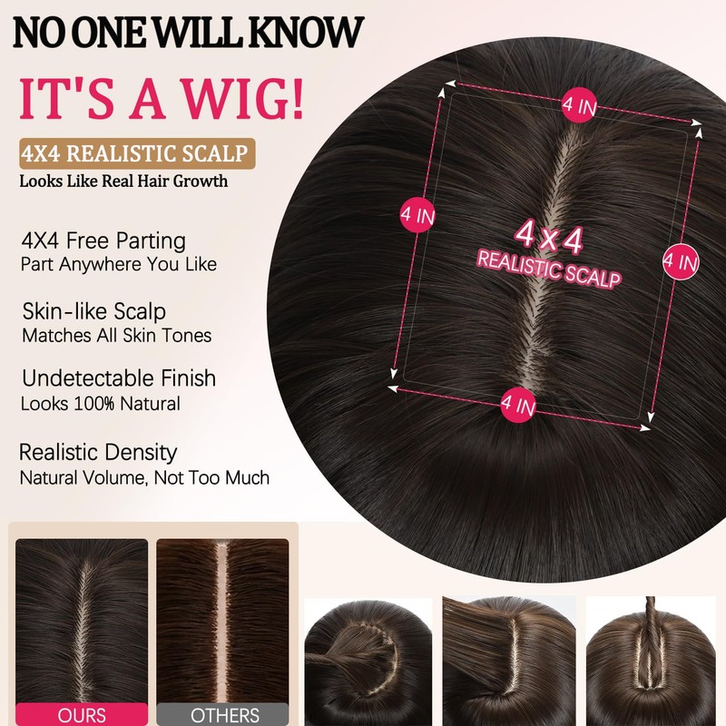 Fusenp Dark Brown Layered Wavy Synthetic Wig with Curtain Bangs