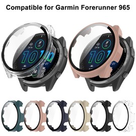HXFRTYU 8 Pack Case for Garmin Forerunner 965 Screen Protector, Hard PC Bumper Overall Protective Tempered Glass Cover Accessories for Garmin Forerunner 965