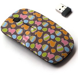 2.4G Wireless Mouse with Cute Pattern Design for All Laptops and Desktops with Nano Receiver - Easter Eggs Bunnies Colorful