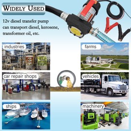 Diesel Transfer Pump with Hose Nozzle - 12V Electric Self-Priming Fuel Transfer Pump for Diesel, Kerosene, Transformer Oil - 10GPM