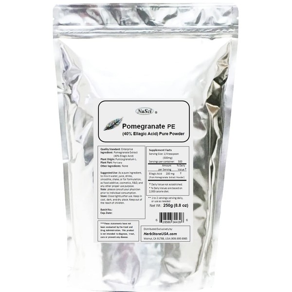 NuSci Pomegranate Extract Powder 250g (8.8oz) standardized 40% Ellagic Acid