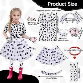 Pack of 12 Dalmatian Costume Children, Animal Costume Children for Girls Dalmatian Ears Short Sleeve Short Skirt Gloves Bow Tie Tail Socks Hair Clip Cosplay Children's Costume Carnival Fancy Dress