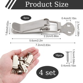 Stainless Steel Tension Clasp with Screws 4pack, 56mm Spring Loaded Toggle Latches Hasp Catch Clamp Clip Heavy-Duty Toolbox & Cabinet Clasps Corrosion for Cabinet Drawer Case Box Safety-Edged Design