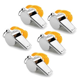 Mooshy Whistle, Pack of 5 Stainless Steel Sports Whistles, Professional Referee Whistle with Loud Clear Sound, Whistle with Lanyard, Ideal for School Sports, Dog Training, Sports Lessons