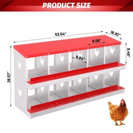 10-Compartment Chicken Nesting Box, Chicken Nesting Boxes for Laying Eggs, Heavy Duty Metal Design for Hens/Ducks, Anti-Peck Rustproof Nest Box, Red
