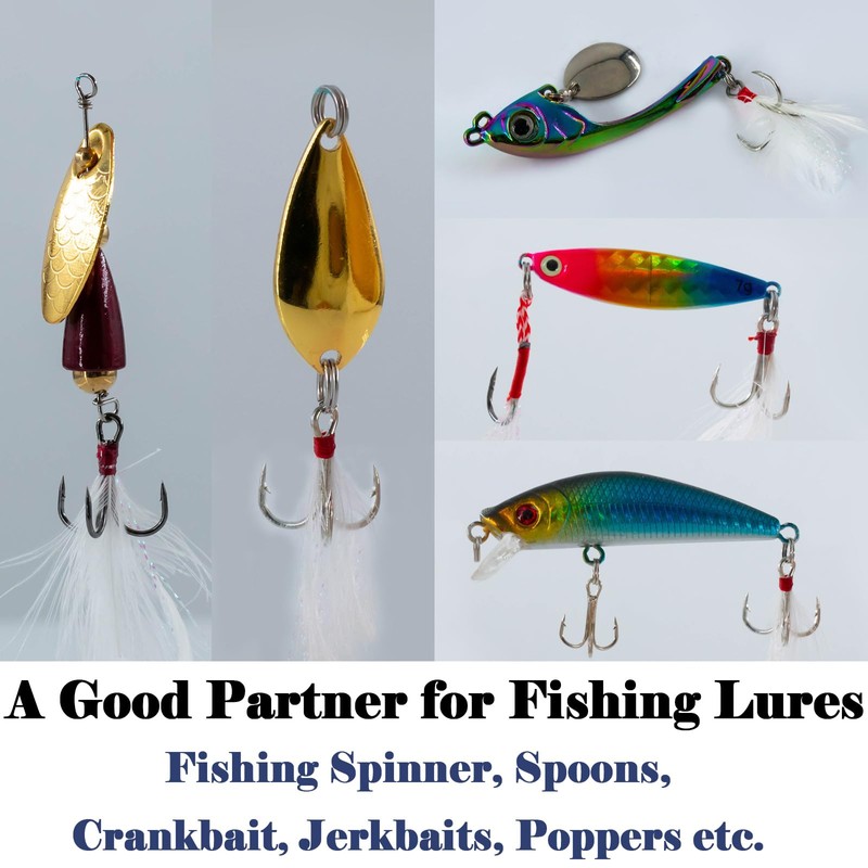 FishTrip Feathered Treble Hooks Fishing, 15Pcs Dressed Treble Hook Size