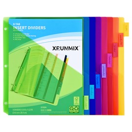 XRUNMIX 8-Tab Binder Dividers - Index Pockets Divider for 3 Ring Binders, 3-Hole Plastics Sheets Protectors for US Letter Size in 0.5', 1', 2', 3 inch Binders, 8 Colors (XY004) (1 Pack)