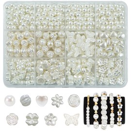 YJWZ 500 Pieces White Beads Set, 6 Sizes Bracelets Make Yourself Beads for Threading, Bead Set Children from 4 Years and Adults Including Jewellery Accessories for Threading, Beads for Jewellery