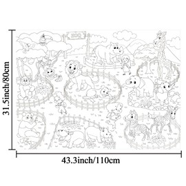 Zoo Coloring Poster for Kids Giant Large Coloring Poster Jungle Safari Coloring Tablecloth Book Animal Huge Coloring Pages Sheets for Craft Activity Classroom Party Decoration Supplies 43.3x31.5Inch