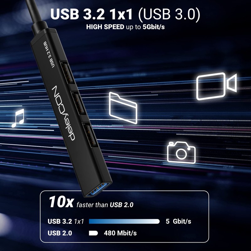 deleyCON USB A HUB 4 Port Splitter - (1x USB
