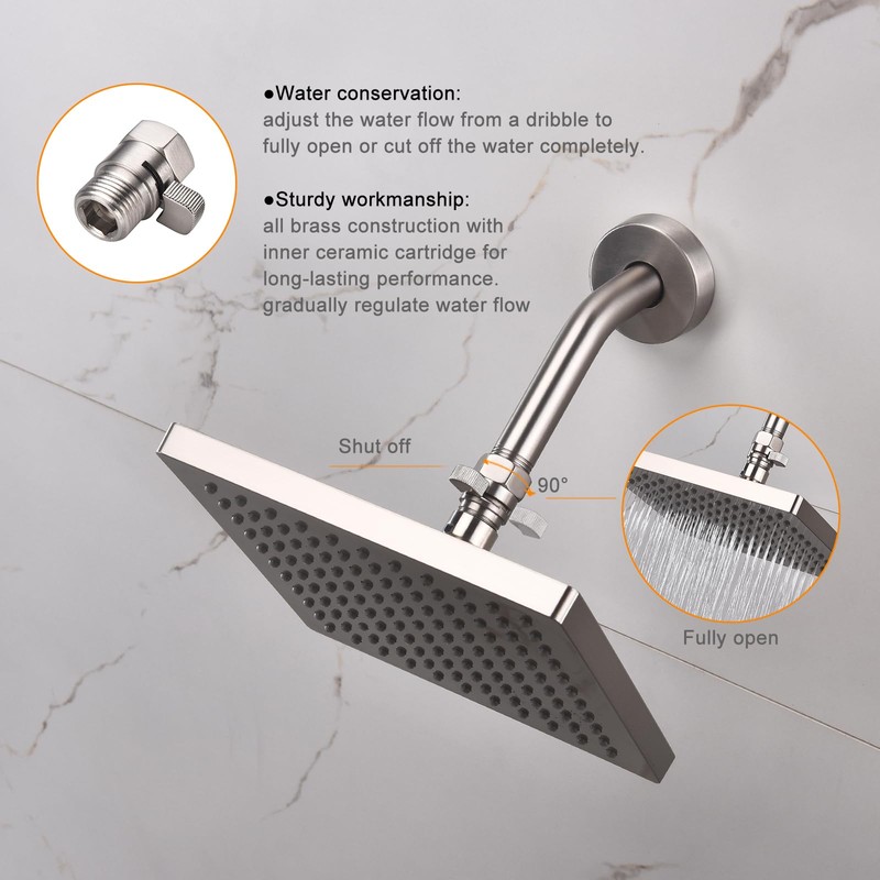 ChuangTim Brushed Nickel Water Flow Control Valve, 1/2" Shower Head