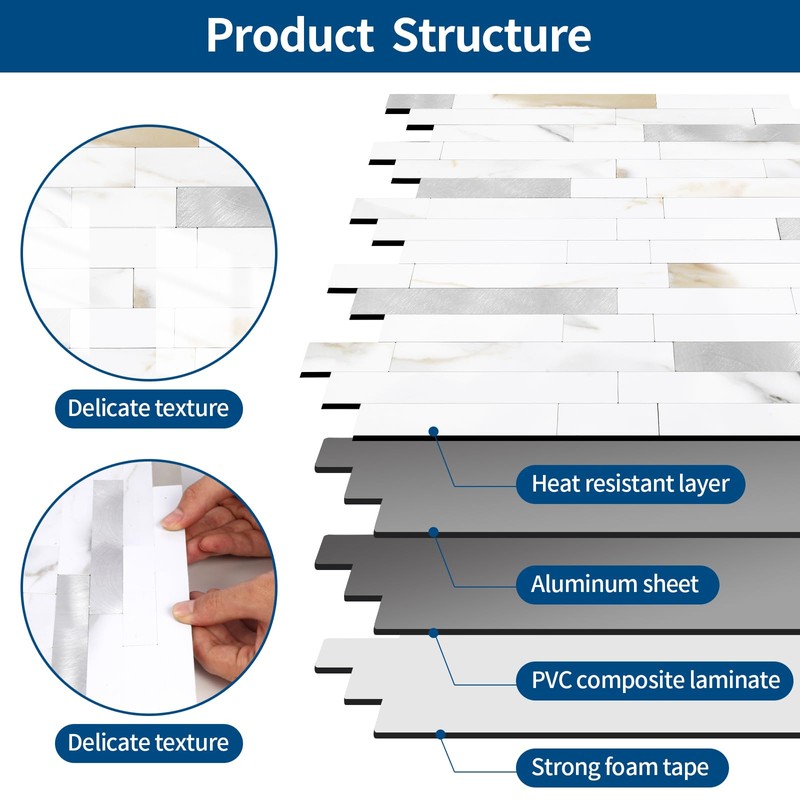 Yipscazo 1 Sheet Peel and Stick Stone Metal Tile Backsplash,