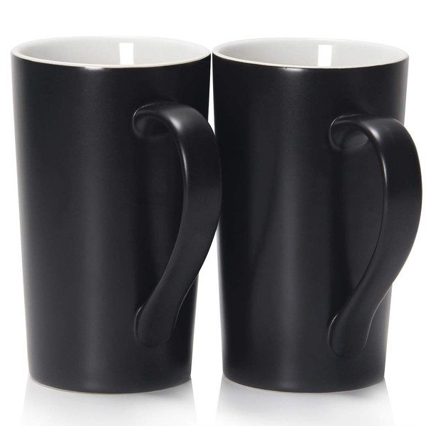 Smilatte 20 Ounces Large Coffee Mugs, M007 Plain Tall Ceramic Cup with Handle for Dad Men, Set of 2, Black