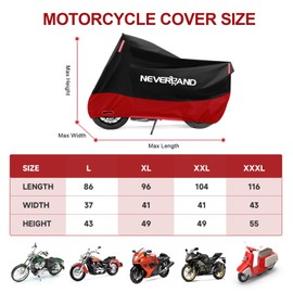 NEVERLAND Motorcycle Cover Waterproof Outdoor, 300D Motorcycle Cover Heavy Duty Outdoor All Season Protection, Universal Motorbike Cover with Night Reflective, Lock-Holes, Storage Bag (Up to 86")