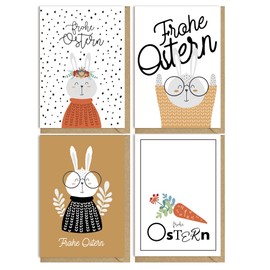 KOKO&LORA® Cute Easter Cards in Set with Kraft Paper Envelopes, Greeting Cards for Easter, Folding Cards with Natural Envelope (Frohe Ostern)