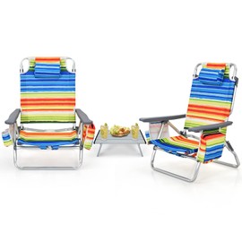 Tangkula Backpack Beach Chair with Table, 5-Position Lay Flat Beach Chairs with Cooler Bag, 2 Cup Holders, Towel Bar, Lightweight Low Folding Beach Chair with Backpack Straps