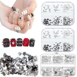 3 Boxes of Goth Nail Charms, 3D Alloy Mini Rivet Punk Nails Art Charm for Women's DIY Nail Decoration Accessories