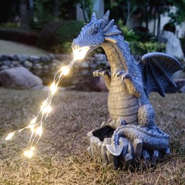RCTTICUU Solar Dragon Garden Statues Outdoor Lights Watering Decor, Resin Dragon Figurine with 30 LED String Lights Lawn Patio Balcony Art Decoration,Housewarming, Birthday,Mothers Day Mom Gifts