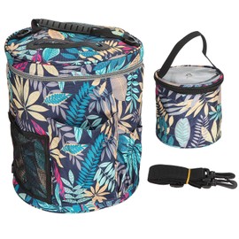 2Pcs Storage Bag 600D Oxford Cloth Printing MultiPocket Hand Strap Cylinder Shape Package(Blue Leaves )