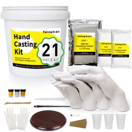 Falling in Art Hand Casting Kit Couples - Keepsake Plaster Hand Mold Kit for Family, Kids, Adults with Large Bucket, Gloves, Powder Materials, Color Paints, Wooden Base