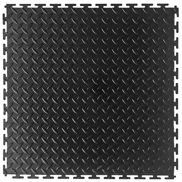 VERSATEX Garage Floor 18 x 18 inch Square Rubber Diamond Plate Interlocking Floor Tiles for Home Gym, Garage Flooring, Trade Show Flooring, Basement Tiles, 16 Pack (Black)