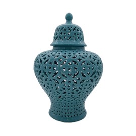Galt International 19.5” Lattice Ginger Jar with Lid - Stunning Home Decor with Intricate Mediterranean Inspired Lattice Work - Living Room and Kitchen Decoration - 19.5” (Turquoise)