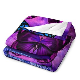 Purple Butterfly Throw Blanket Warm Soft Cozy Flannel Blankets for Bed Couch Living Room for Kids 50"x40"