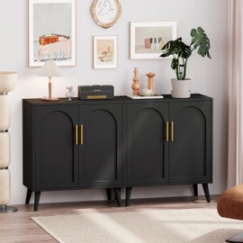 Rovaurx Storage Cabinet with Doors, Accent Bathroom Floor Cabinet, Modern Sideboard Buffet Cabinet for Living Room, Entryway, Dining Room and Kitchen, Black BMGZ108B