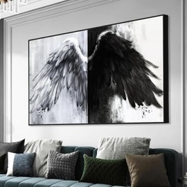 Modern Black and White Angel Wings Wall Art Angel Wing Abstract Canvas Angel Wings Pictures Angel Wing Canvas Wall Art Abstract Angel Painting Modern Black and White Pictures for Wall 16x24in No Frame