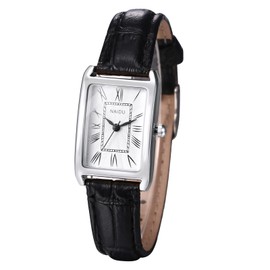Silverora Women's Watches Rectangular Leather: Small Square Analogue Quartz Women's Watches with Roman Numeral Scale Exquisite Wrist Watches with Leather Strap Gifts for Women, white black, Strap.