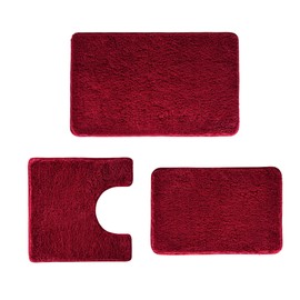WCBSTT 3 Pieces Luxury Bathroom Rug Set with U-Shaped Toilet Rug, Non-Slip Rubber Bottom, Thick Microfiber Fluffy Plush, Water Absorption, Quick Dry, Ultra Soft, Bath Mats for Bathroom, Tub(Dark Red)