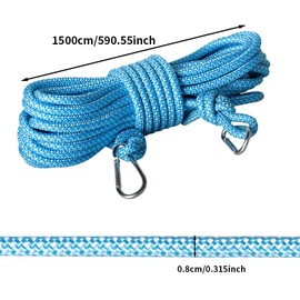 Washing Line Rope 15m Polyester Rope 8mm Clothes Line Multipurpose Strong Rope Laundry Line for Outdoor Indoor Laundry Drying, Garden, Camping (15M Blue)