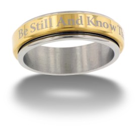 FORGIVEN JEWELRY RSSB Be Still Gold Finish Stainless Steel Spinner Ring sz 9-Christian Jewelry