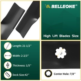 Belleone AM141034 M154062 AM137329 High Lift Heavy Duty Mower Blade,Compatible with 42" John Dee re D110 X300 X304 LA120 LT160 SST15 Z225 John Dee re JD 100 102 105 115 125 135 (2 Pack)