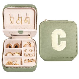 S.Leaf Initial Travel Jewelry Case Jewelry Boxes for Women Small Jewelry Box Travel Jewelry Box Jewelry Gift Boxes Jewelry Travel Case Jewelry Organizer Box Portable Travel Jewelry Case Letter C
