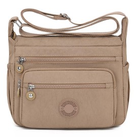 YYW Women Multi Pocket Crossbody Bag Nylon Waterproof Casual Travel Shoulder Handbag Messenger Bag(Khaki)