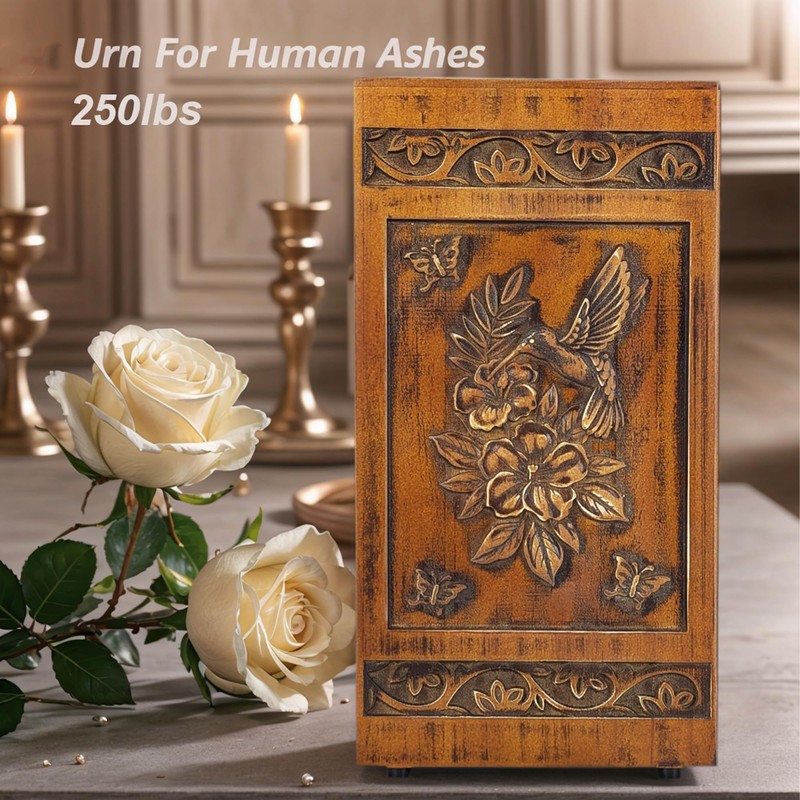 ARRAWIS Hand-Engraved Wooden Urns for Human Ashes Adult - Hummingbird